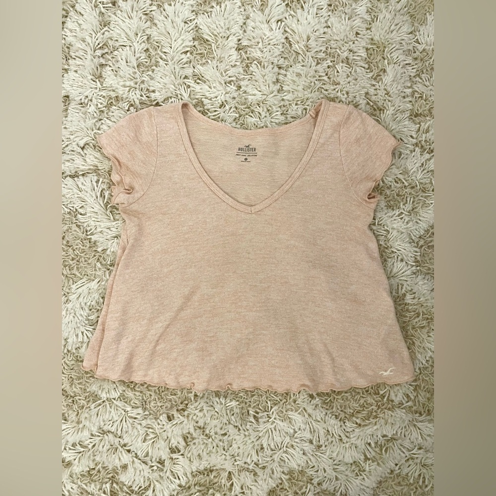 NEW Hollister Pink Crop Top Size XS Flowy Ruffle Short Sleeve Top